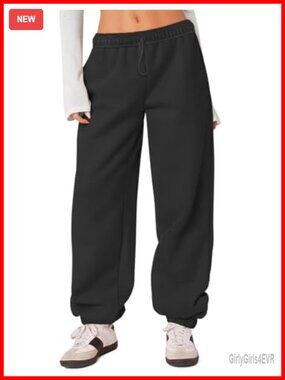 Fleece Lined Cotton Sweatpants High Waisted Joggers Baggy Lounge Pants